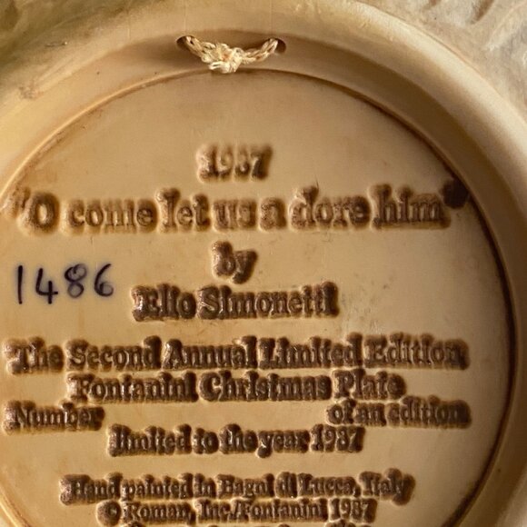 Vtg 1987 Fontanini Christmas Plate O Come Let Us Adore Him Elio Simonetti 9" 3D - Picture 5 of 8